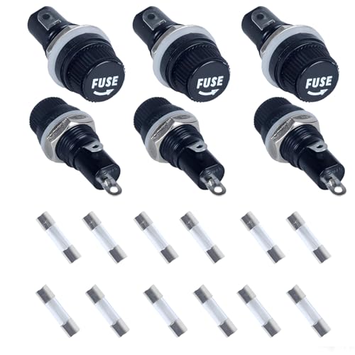 6 Pcs Panel Mounted Fuse Holder 5x20mm 250VAC 10A/125VAC 15A Black Screw Cap Fuse Holder,and 12Pcs(6pcs*10A+6pcs*15A) Fast Blowing Glass Tube fuses - style: wireless-5*20mm