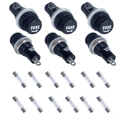 6 Pcs Panel Mounted Fuse Holder 5x20mm 250VAC 10A/125VAC 15A Black Screw Cap Fuse Holder,and 12Pcs(6pcs*10A+6pcs*15A) Fast Blowing Glass Tube fuses - style: wireless-5*20mm
