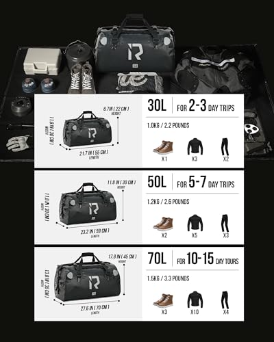 IRON JIA'S Motorcycle Dry Bag - Waterproof Duffle & Luggage Tail Bag Saddle Bags with Roll Top Closure, Shoulder Straps, Inner Pocket and Mesh Pocket (Black, 50L) - color: Black, size: 50L