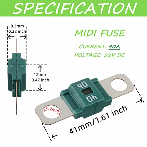 Midi Fuse Holder and 2 Pieces 40A Midi high Current Fuse Screw Fuses for Cars, Trucks, Vehicles(40 Amp) - color: 40A