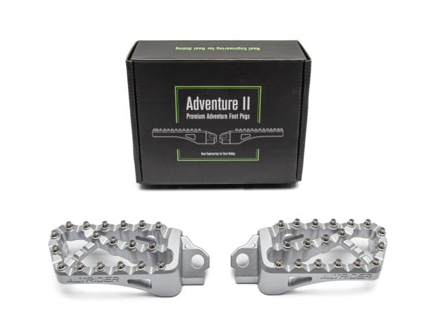 AltRider Adventure II Foot Pegs Compatible With BMW R 1200/1250 / 1300 GS/GSA - Heavy Duty Design - Boot Friendly, High Traction Cleats for Stability & Grip - Adjustable Camber & Height - Silver - color: Silver, size: Adventure II (58mm x 122mm)