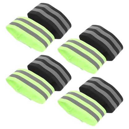 8pcs Reflective Leg Straps for Biking, Elastic Adjustable Ankle Bands, Black and Green Safety Cycling Gear for Night Riding and Outdoor Sports