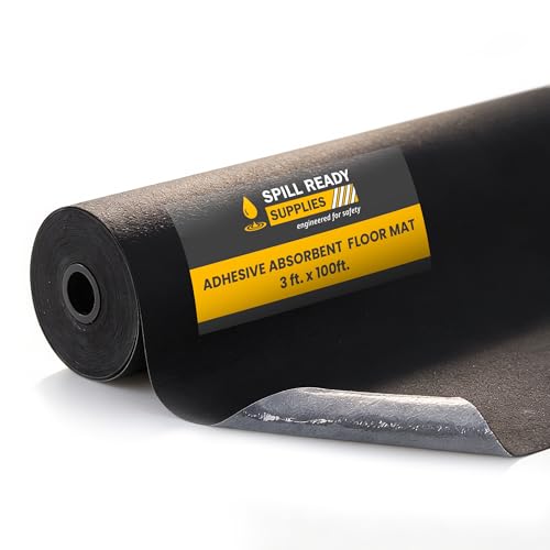 Spill Ready 3' x 100' Adhesive Absorbent Floor Mat Roll, Heavyweight - Oil, Grease & Water Floor Mat | Black Garage Floor Mats | Oil, Grease & Water, Black, Garage Floor Mats - size: 3' x 100'