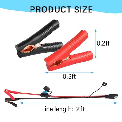 10AWG 2FT SAE to Alligator Clip,12V SAE Quick Release Adapter to Alligator Clips Quick Disconnect Cable,SAE Extension Cable with 2Pin Connector for Car Motorcycle - size: Alligator Clip to SAE