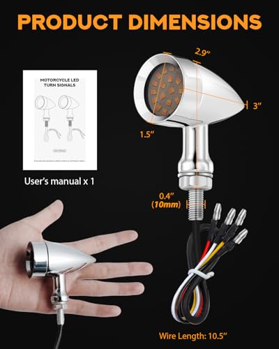 PBYMT Motorcycle Bullet 24 LEDs Turn Signal Lights Amber SMD Blinkers Mount Hole Compatible for Honda Yamaha Suzuki Kawasaki Harley Chopper Bobber (Black) (Chrome/Red and Yellow) - color: Chrome/Red and Yellow
