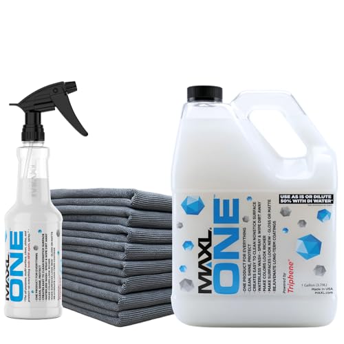 MAXLONE ™ Car Spray with Triphene® Technology, Quick Spray & Wipe Waterless Detailer - Clean, Shine, Protect Paint, Glass, Wheels, Trim Without Pre-Washing (20oz, 1 Gallon with 8 Micro Fiber Cloth) - style: 1 Gallon + 1 Bottle + 8 Towels