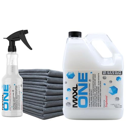 MAXLONE ™ Car Spray with Triphene® Technology, Quick Spray & Wipe Waterless Detailer - Clean, Shine, Protect Paint, Glass, Wheels, Trim Without Pre-Washing (20oz, 1 Gallon with 8 Micro Fiber Cloth) - style: 1 Gallon + 1 Bottle + 8 Towels
