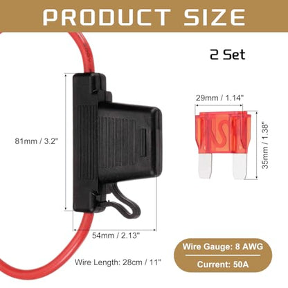 DMiotech 2 Pcs Inline Fuse Holder DC 32V 8 AWG Waterproof Blade Fuse Holder 50A for Automotive, Marine, Truck, Motorcycle Red - style: 50A