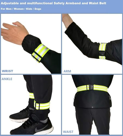 4-Pack Adjustable Reflective Armbands & Belts | High-Visibility Safety Gear for Running, Cycling & Night Walking | Reflective Wrist, Ankle Bands for Kids & Adults