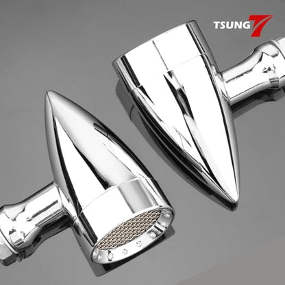 TSUNG 2PCS Motorcycle Bullet LED Front Turn Signal White Amber Light SMD Blinker Indicator for Cruiser Chopper Bobber Cafe Racer Street Bike (SMD-Chrome-White&Amber) - color: SMD-Chrome-White&Amber