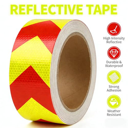 AISEY 2 Inch x 30 Feet Red Yellow Reflective Safety Tape, Honeycomb Prismatic Conspicuity Tape for Trucks, Trailers, Vehicles, Road Barriers - size: 2" X 30FT