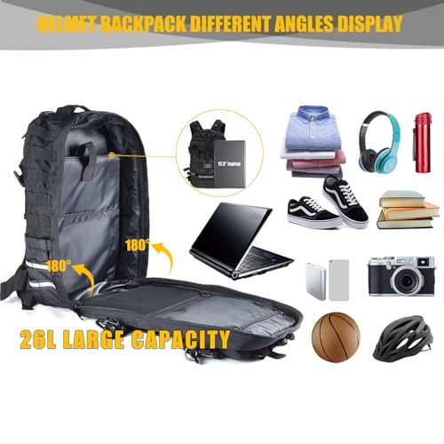 Large Capacity Motorcycle Helmet Backpack, Waterproof Motorcycle Backpack for Men Riding Hiking Cycling Backpack - color: Black