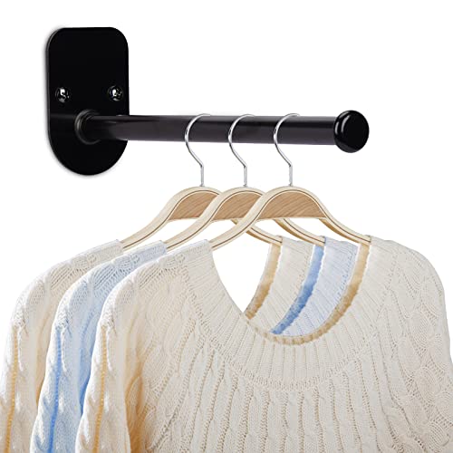 Single Section Stainless Steel Clothes Hanger Storage Rack,Coat Hanger Organizer,Wall Mount Garment Holder Rack Adhesive OR Drilling Installation Black (Length 7.8") - color: Black