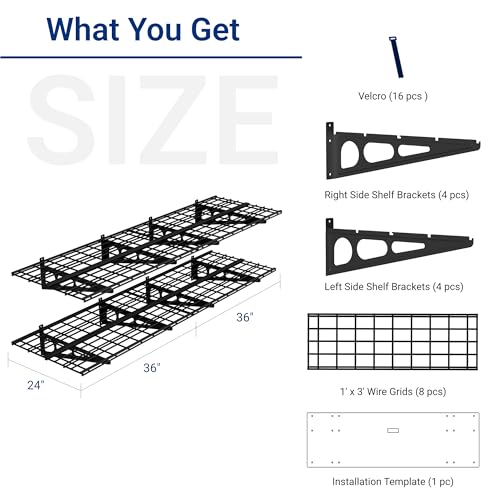 FLEXIMOUNTS 2-Pack 2x6ft Garage Shelving 24-inch-by-72-inch Heavy Duty Wall Mounted Shelves Garage Storage Rack Floating Shelves, 1400lbs Load Capacity, Black, Classic Series - color: Black, size: 2 pack-2x6 ft