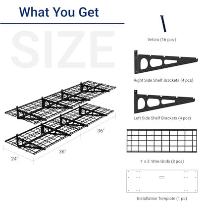 FLEXIMOUNTS 2-Pack 2x6ft Garage Shelving 24-inch-by-72-inch Heavy Duty Wall Mounted Shelves Garage Storage Rack Floating Shelves, 1400lbs Load Capacity, Black, Classic Series - color: Black, size: 2 pack-2x6 ft