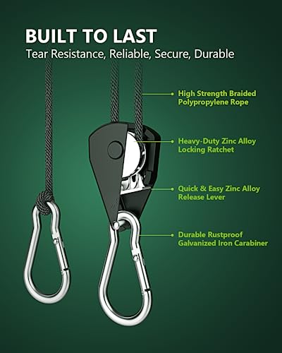 12-Pack 1/8” Adjustable Rope Hanger, Heavy Duty Ratchet Tie Down Strap with Reinforced Metal Gear, Ratcheting Pulley System Bungee Cord for Hanging Plants Grow Light and Various Tie-Down Uses - size: 12-Pack 1/8"