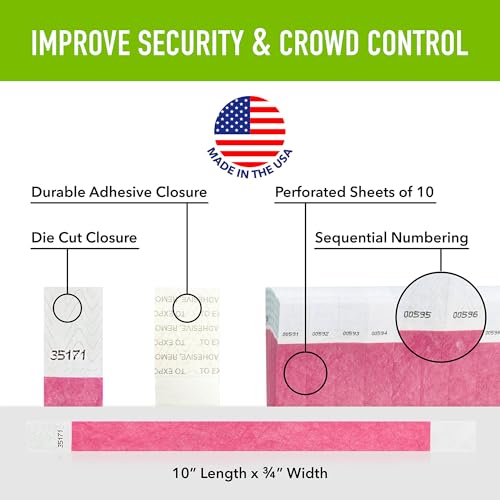 1,000 WristCo Cranberry Tyvek Wristbands for Events - Comfortable Tear Resistant Paper Bracelets ID Wrist Bands for Concerts Festivals Admission Party Identification - color: Cranberry