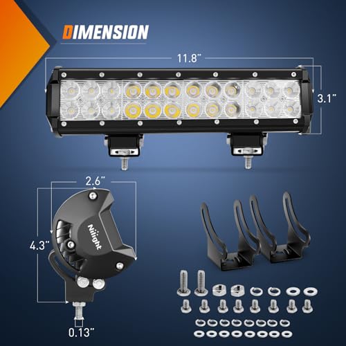 Nilight LED Light Bar 12 Inch 72W Spot Flood Combo Yellow Beam Off Road Lamp Fishing Hunting Emergency Deck Work Lighting for Trucks UTV Pick-up Van Boat Tractor - color: Yellow
