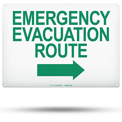 TRADESAFE Emergency Evacuation Route Arrow Right Sign – Wall Signs, Quick Install Aluminum Safety Sign, Light Reflective, UV-Resistant, Waterproof, 14” X 10” Signs for Business - style: Emergency Evacuation Route Arrow Right