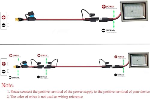 10AWG SAE to XT60 Connector Extension Cable,with 15A Protection Fuse for Safety,SAE Plug XT60 Female Adapter Charger Solar Panel Cable for Solar Generator Portable Power Station(2FT) - size: 10AWG SAE to XT60 - 2FT