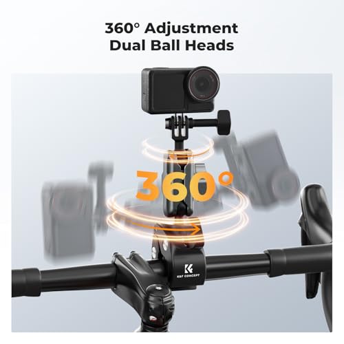 K&F CONCEPT Super Clamp Camera Mount with 360° Dual Ball Head, Bike/Motorcycle Handlebar Mount Compatible with DJI Action 6/5/4/3, Hero 13/12/11/10, 360 X5 X4 - style: Super Clamp with Phone Holder