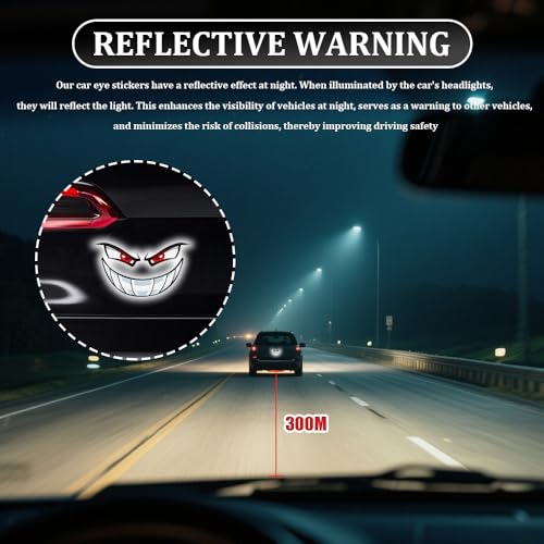 Car Reflective Devil Eyes Sticker Decal, Devil Smile Auto Safety Warning Sticker, Waterproof Self-Adhesive Evil Grin Eyes Sticker for Cars, Motorcycles, Trucks, Laptops, Windows (Style 1) - color: Style 1