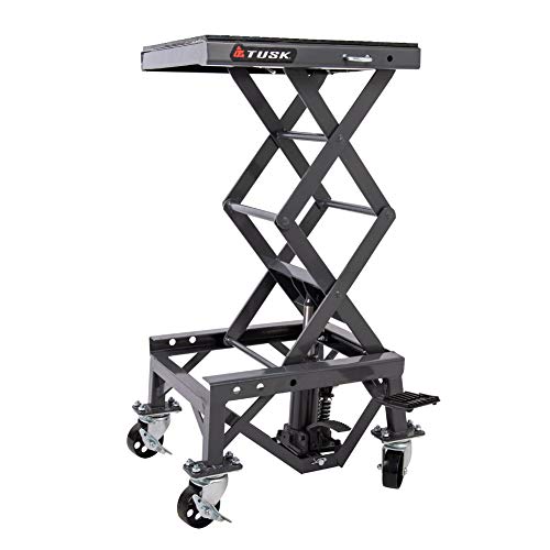 Tusk Scissor Lift Stand – Adjustable 13.75–34″ Heavy-Duty Motorcycle Lift Stand with Casters & Rubber Top Pad – Supports Up to 300 lb for Dirt Bike, ATV & UTV Maintenance
