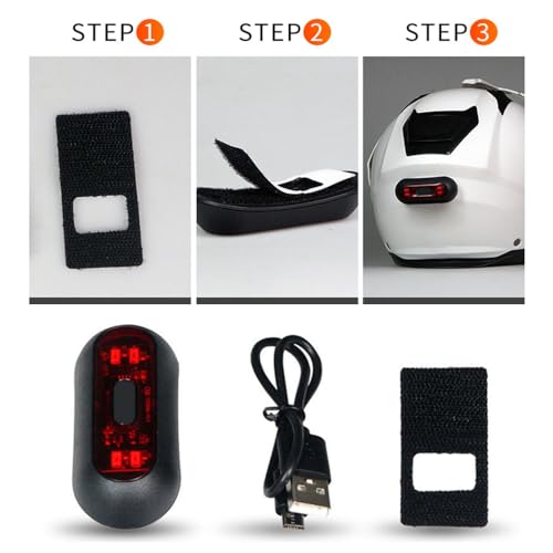 Riloer LED Helmet Light, Motorcycle Bike Rear Red Safety Helmet Light, Warning Tail Light for Night Riding with Rechargeable Battery & USB