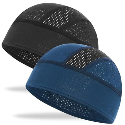 Cooling Skull Cap Helmet Liner-Lightweigh Mesh Sweat Wicking Beanie Caps for Hard Hat,Motorcycle,Cycling,Running - color: 2-black+navy Blue