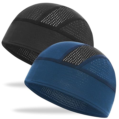 Cooling Skull Cap Helmet Liner-Lightweigh Mesh Sweat Wicking Beanie Caps for Hard Hat,Motorcycle,Cycling,Running - color: 2-black+navy Blue