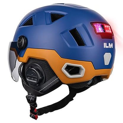 ILM Smart Adult Bike Helmet with Automatic G-Sensor Turn Signal & Brake Warning LED Light Control Road Cycling Helmet E3-12LS - color: Bluetooth Yellow Blue, size: XX-Large