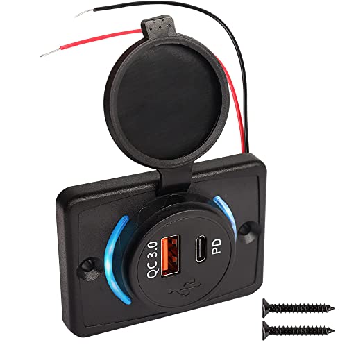 Brand Name 12V-24V Quick Car Charger - Dual PD USB-C & Quick Charge 3.0 USB-A Ports, 18W Power Delivery, Cap Type C Socket, Outlet Adapter