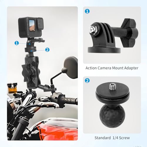 Bike Motorcycle Camera Mount Bundle Kit, 1/4 Screw & Tripod Mount Adapter, 360°Swiveling Ball Head Base -Rotating Ball Head Clamp Arm for lnsta36o X5/X4/X3/X2, Rearview Mirror(0.39“) 75014 - style: 10MM Rearview mirror