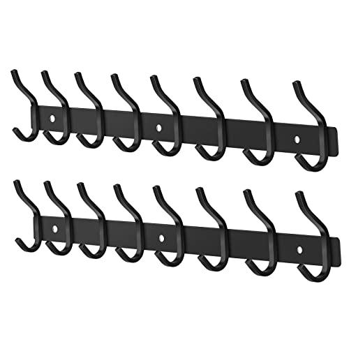 Wall Hooks Heavy Duty, 23 Inch Coat Rack Wall Mount with 8 Hooks, Black Wall Hooks for Entryway, Bathroom - for Hanging Backpack, Bag, Coat, Purse, Hat, Towel, Clothes,2 Packs - color: Black, size: 8 Hooks 2 Pieces