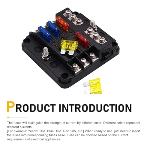 12 Volt Fuse Block, Waterproof 6 Way 12 Volt Fuse Box, ATO/ATC Marine Fuse Panel with LED Indicator Damp Proof Cover, Light Universal for Car Marine RV Truck