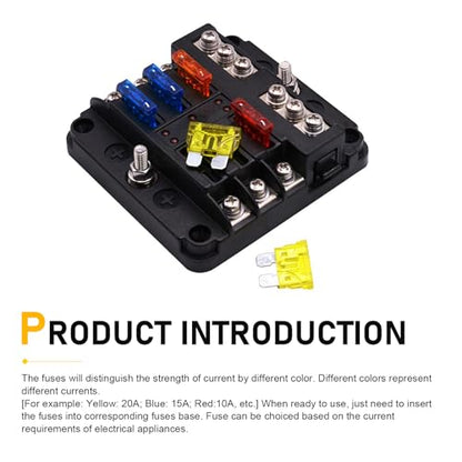 12 Volt Fuse Block, Waterproof 6 Way 12 Volt Fuse Box, ATO/ATC Marine Fuse Panel with LED Indicator Damp Proof Cover, Light Universal for Car Marine RV Truck