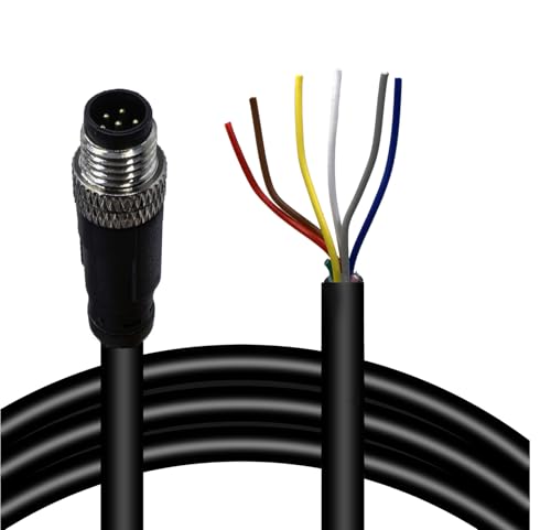 M8 6-Pin Male Connector Cable, A-Coded Straight Circular Industrial Molded Cable, IP67 Waterproof Unshielded PVC Wire, 60V 3A AC/DC, AWG24 - size: 1m, style: 6 Pin Male