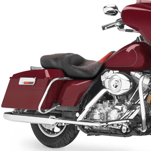 SLMOTO Driver Passenger Seat Motorcycle Cushion Fit For Harley Touring Electra Glide Ultra Classic Standard FLHTC 1997-2007 Black Red - style: Red and Black