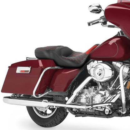 SLMOTO Driver Passenger Seat Motorcycle Cushion Fit For Harley Touring Electra Glide Ultra Classic Standard FLHTC 1997-2007 Black Red - style: Red and Black