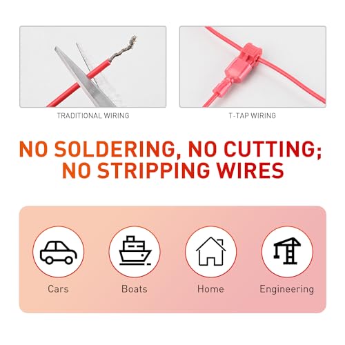 Nilight 120PCS/60 Pairs Quick Splice Disconnect Wire Terminals T-Tap Spade Connectors Red 22-16 AWG Male Female Fully Insulated Electrical Wire Crimp Self-Stripping Kit - size: 120Pcs 22-16AWG
