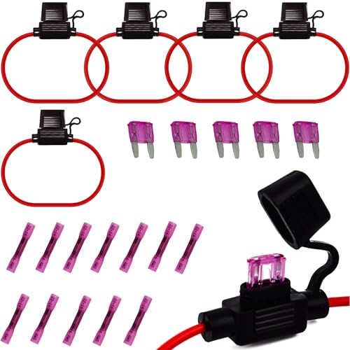 Generic Gaoekoius 18 AWG Waterproof Inline Blade Fuse Holder kits-6pcs 18 Gauge Fuse Holder with 6PCS 3AMP Standard Blade fuses / 12pcs Heat Shrink Butt connectors(6 Sets)