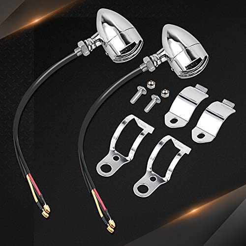 NTHREEAUTO Universal Motorcycle Blinkers Bullet LED Turn Signals Indicator Front Compatible with Harley Dyna, Honda Shadow, Kawasaki Vulcan, Yahama, Bobber, Suzuki 12V Motorbikes - color: Chrome/Amber