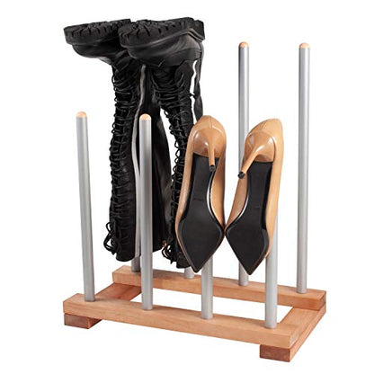 4-Pairs Birch Wood and Steel Boot Rack, Free Standing Space Saving Shoes Storage Organizer for Tall Knee-High, Hiking, Riding, Rain or Work Boots [KEEP BOOTS STRAIGHT][HOLD TALL BOOTS]