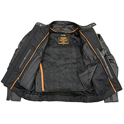 Milwaukee Leather SH1785 Men's Black Leather Scooter Style Motorcycle Jacket w/Side Stretch and Reflective Piping - size: 4X-Large