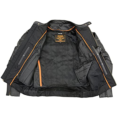 Milwaukee Leather SH1785 Men's Black Leather Scooter Style Motorcycle Jacket w/Side Stretch and Reflective Piping - size: X-Large