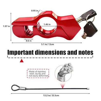 2PC Motorcycle Lock Set – Heavy Duty Anti-Theft Helmet & Brake Handlebar Locks, Universal Fit (<1.5″) for Motorcycles, Mopeds, Scooters, ATVs, Dirt Bikes, Street Bikes, Electric Scooters (Red)