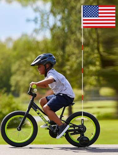 2 Pcs Bike Safety Flag with Pole, 6-Feet Adjustable Height Heavy Duty Fiberglass Pole Polyester Tear-Resistant Waterproof Safety Flags (Reflective Strip And American Flag) - color: 2 Pcs With American Flag