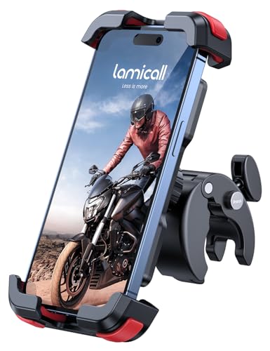 Lamicall Motorcycle Phone Mount, Bike Phone Holder - Upgrade Quick Install Handlebar Clip for Bicycle Scooter, Cell Phone Clamp for iPhone Air, 17 16 15 Pro Max, Galaxy, 4.7-6.8" Phones, Red - color: Red