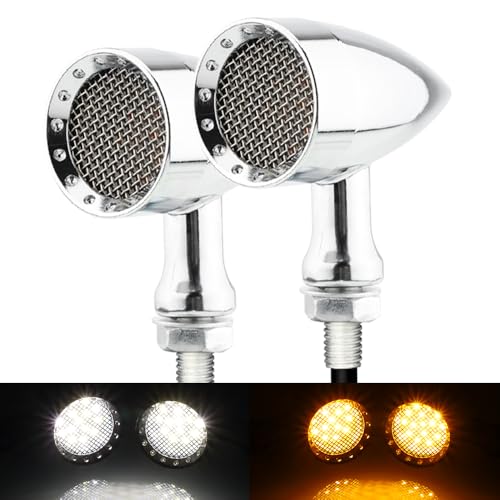 TSUNG 2PCS Motorcycle Bullet LED Front Turn Signal White Amber Light SMD Blinker Indicator for Cruiser Chopper Bobber Cafe Racer Street Bike (SMD-Chrome-White&Amber) - color: SMD-Chrome-White&Amber