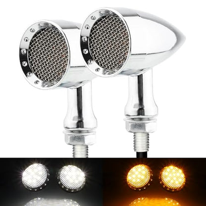 TSUNG 2PCS Motorcycle Bullet LED Front Turn Signal White Amber Light SMD Blinker Indicator for Cruiser Chopper Bobber Cafe Racer Street Bike (SMD-Chrome-White&Amber) - color: SMD-Chrome-White&Amber